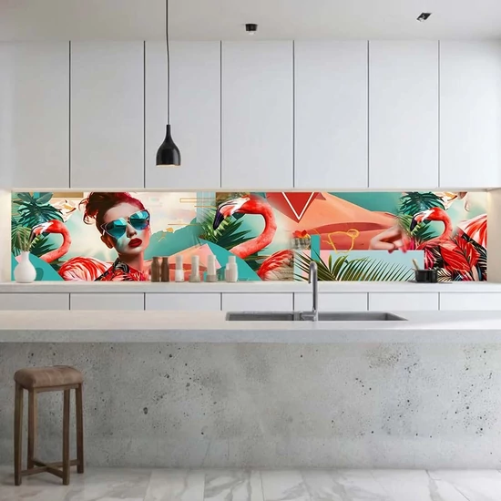 Konyhai hátfal Wallplex falburkoló Pink Flamingo 60x120cm