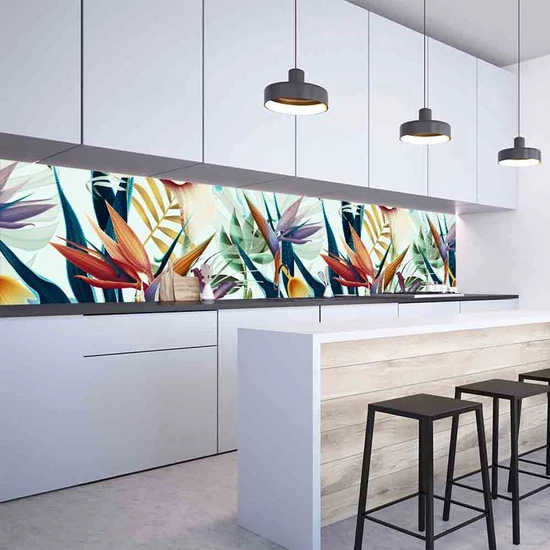 Konyhai hátfal Wallplex falburkoló Trópusi virágok 60x120cm