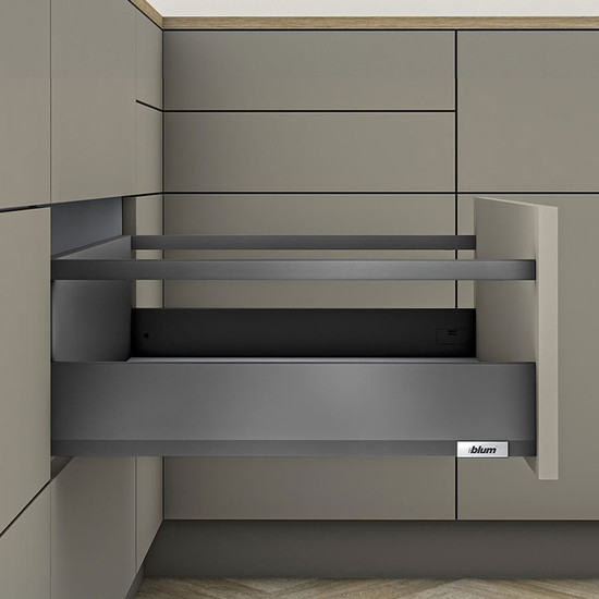 Blum MERIVOBOX fiókszett E magasságú Korlát magasítással 300mm Orionszürke Blum MERIVOBOX fiókszett E magasságú Korlát magasítással 300mm Orionszürke
