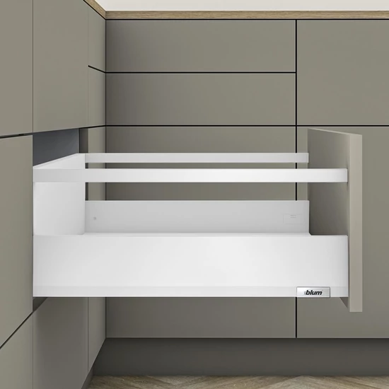 Blum MERIVOBOX fiókszett E magasságú Korlát magasítással 350mm Selyemfehér