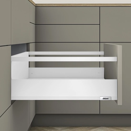 Blum MERIVOBOX fiókszett E magasságú Korlát magasítással 400mm Selyemfehér