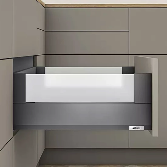 Blum MERIVOBOX fiókszett E magasságú BOXCOVER Üveg oldallal 450mm Orionszürke