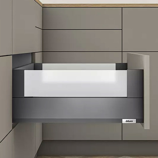 Blum MERIVOBOX fiókszett E magasságú BOXCOVER Üveg oldallal 450mm Orionszürke Blum MERIVOBOX fiókszett E magasságú BOXCOVER Üveg oldallal 450mm Orionszürke