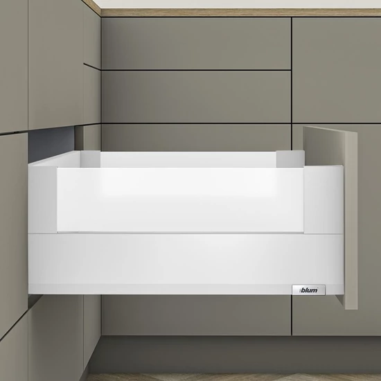 Blum MERIVOBOX fiókszett E magasságú BOXCOVER Üveg oldallal 450mm Selyemfehér