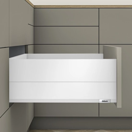 Blum MERIVOBOX fiókszett E magasságú BOXCAP fém oldallal 550mm Selyemfehér