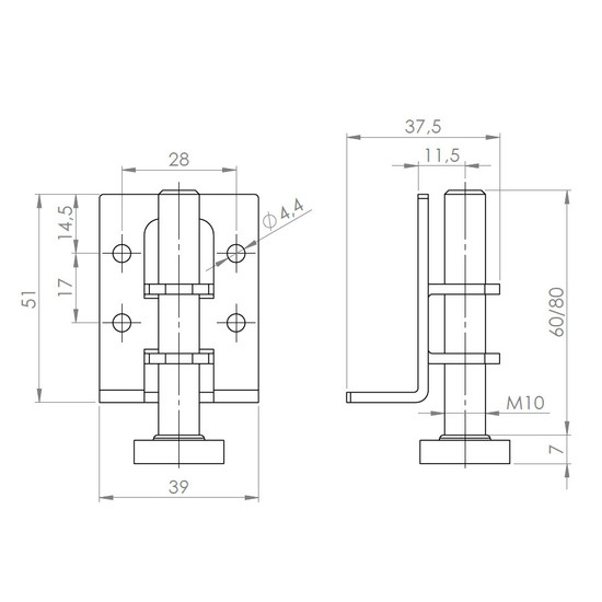 Szintezőláb AS002 60mm M10 állítható talppal 200kg teherbírás Szintezőláb AS002 60mm M10 állítható talppal 200kg teherbírás