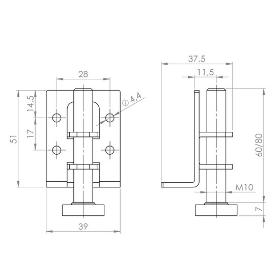 Szintezőláb AS002 80mm M10 állítható talppal 200kg teherbírás