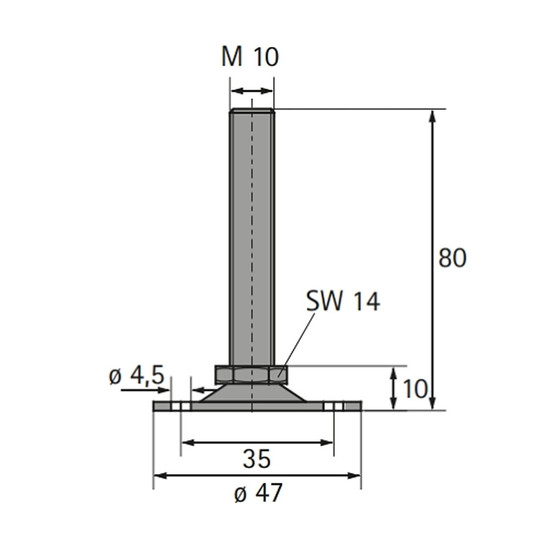 Szintezőláb csavar M10x70mm Teherbírás: 500kg