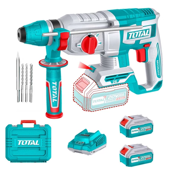 TOTAL Fúró-vésőkalapács SDS Plus 26mm - 2x4Ah 5000prn/2,5J koffer+töltő