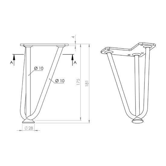 Asztalláb Drót 175mm Fekete STRONG 4db