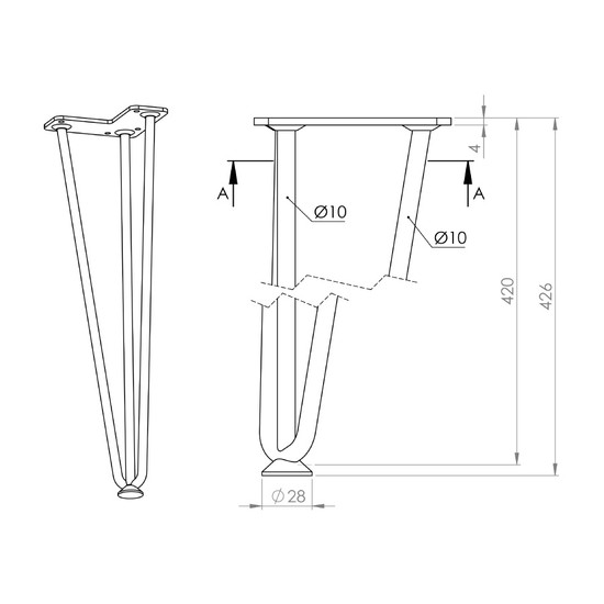 Asztalláb Drót 420mm Fekete STRONG 4db