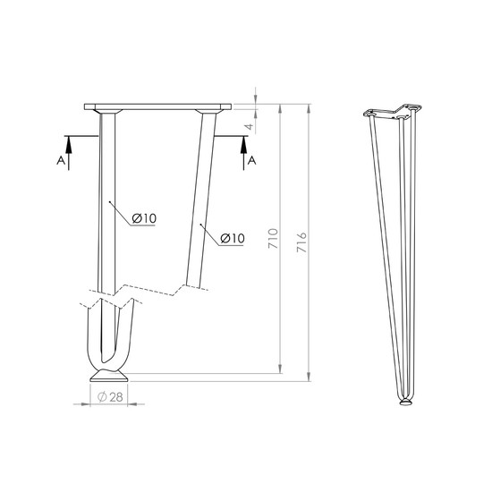 Asztalláb Drót 710mm Fekete STRONG 4db