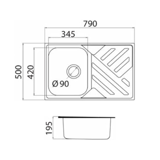 Aurora 1D Inox mosogató 790x500-195mm 186323 Aurora 1D Inox mosogató 790x500-195mm 186323