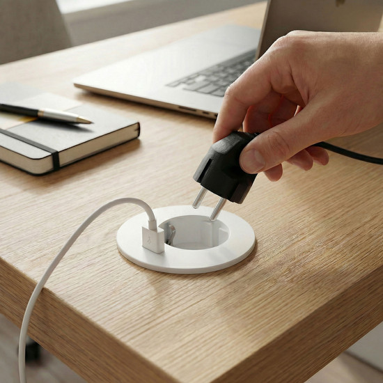 Rejtett elosztó beépíthető konnektor 1x230V + 1xUSB Fehér