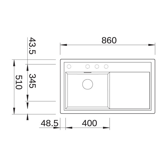 Blanco Zenar 45S Alumetál 860x510/190mm 1med+csep. Silgránit mosogató balos fa tartozék exc. 523842