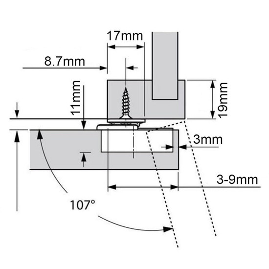 Blum 38B355AF22 Compact bútorpánt befelé nyíló ajtókhoz 107°-os rugós