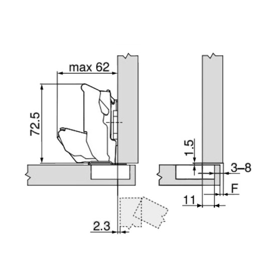 Blum 71B7550 Clip top 155°-os ajtóbeugrás nélküli ráütődő kivetőpánt Beépített fékkel Blum 71B7550 Clip top 155°-os ajtóbeugrás nélküli ráütődő kivetőpánt Beépített fékkel