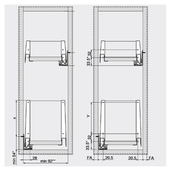 Blum MERIVOBOX Space Twin BM fiókszett E magasságú Korlát magasítással 500mm Selyemfehér Blum MERIVOBOX Space Twin BM fiókszett E magasságú Korlát magasítással 500mm Selyemfehér