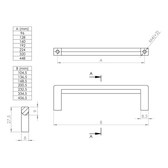 Bútorfogantyú DAVIDE Csiszolt nikkel 224mm