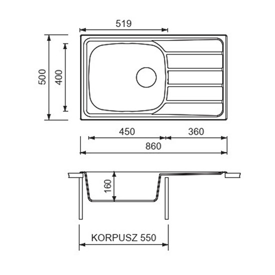 CM Universal mosogató 015440 1med+csepp 860x500mm Nagy medence CM Universal mosogató 015440 1med+csepp 860x500mm Nagy medence
