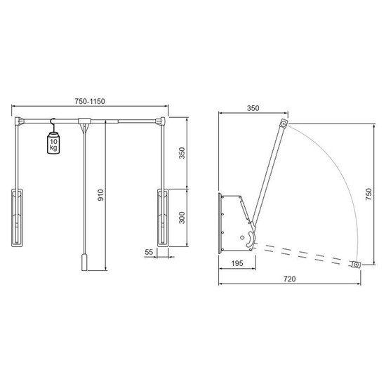 Gardróblift 800/A Falra szerelhető 750-1150mm 10kg Szürke-Króm Gardróblift 800/A Falra szerelhető 750-1150mm 10kg Szürke-Króm