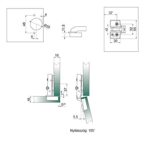 Kivetőpánt HB-203 Black +105° Ráütődő pánt - Beépített fékkel Kivetőpánt HB-203 Black +105° Ráütődő pánt - Beépített fékkel