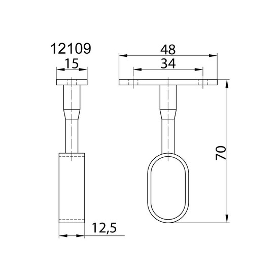 Fém vállfatartó függő rúdtartó 71mm ovális nyitott Nikkel 12109 Fém vállfatartó függő rúdtartó 71mm ovális nyitott Nikkel 12109