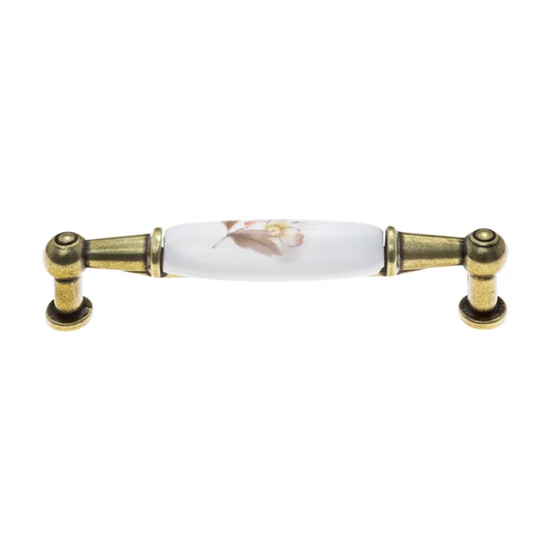 Fogantyú E038-96 Antikolt Bronz-Barna Virág Fém/Porcelán-01