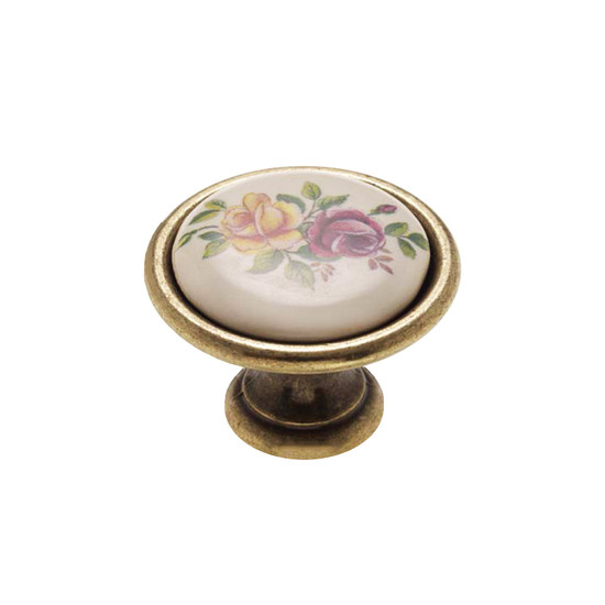 Fogantyú P07-01-01-04-D34 Antik bronz színes virág porcelán Fogantyú P07-01-01-04-D34 Antik bronz színes virág porcelán