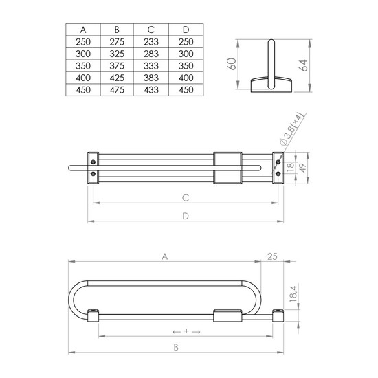 Kihúzható vállfatartó StrongWire 330mm 284653 króm-fekete Kihúzható vállfatartó StrongWire 330mm 284653 króm-fekete