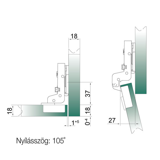 Kivetőpánt HB-203 Black +105° Közézáródó pánt - Beépített fékkel Kivetőpánt HB-203 Black +105° Közézáródó pánt - Beépített fékkel