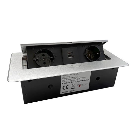 Konnektor felbillenős rejtett eloszó ModulBox Alumínium 2x220V + 2xUSB-01