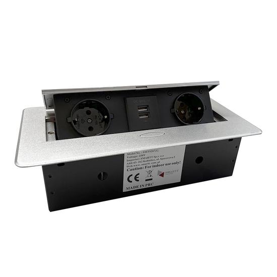 Konnektor felbillenős rejtett eloszó ModulBox Alumínium 2x220V + 2xUSB-01