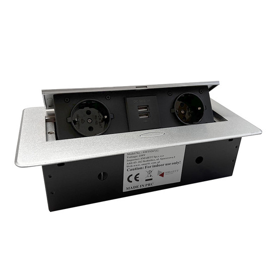 Konnektor felbillenős rejtett elosztó ModulBox Alumínium 2x220V + 2xUSB Konnektor felbillenős rejtett elosztó ModulBox Alumínium 2x220V + 2xUSB