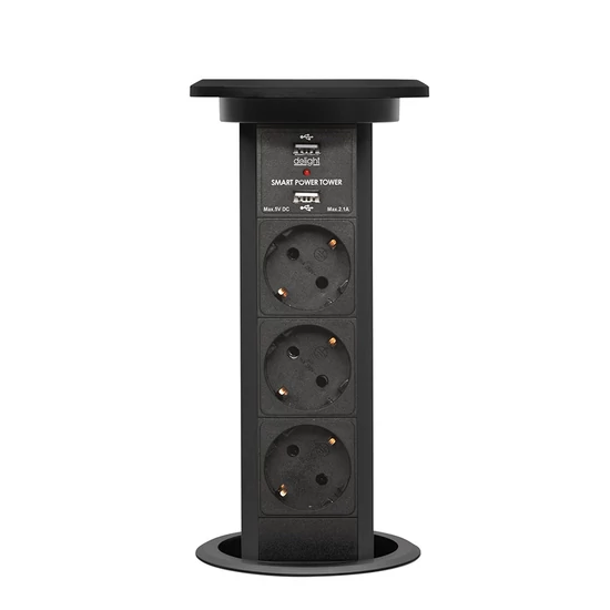 Konnektor Munkalapba süllyeszthető süllyeszthető Motoros  3db dugalj + 2 db USB Fekete-01