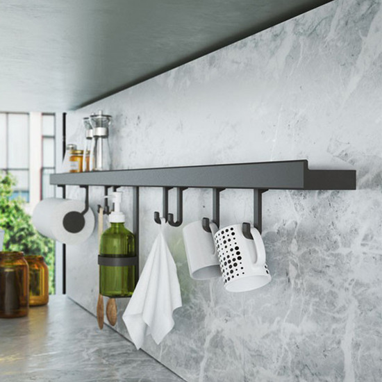 Konyhai fémrács HORIZON falipolc 3db akasztóval 600x30x60mm Fekete Konyhai fémrács HORIZON falipolc 3db akasztóval 600x30x60mm Fekete