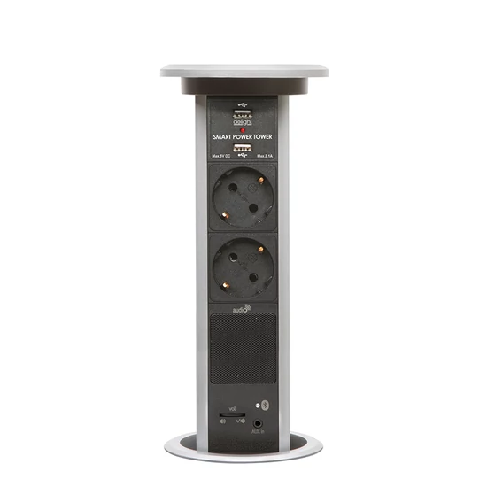 Konnektor Munkalapba süllyeszthető Motoros 3-as-2db-USB Ezüst Bluetooth hangszóróval-01