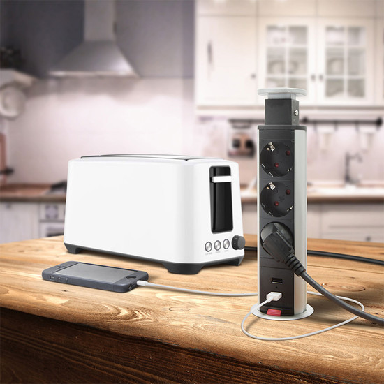Konnektor Munkalapba süllyeszthető 3-as USB Inox