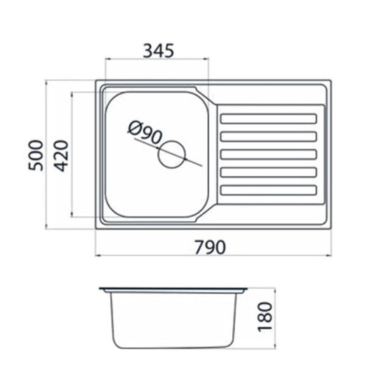 Nera Praktik 1D Inox mosogató 790x500-180mm 187958 Nera Praktik 1D Inox mosogató 790x500-180mm 187958