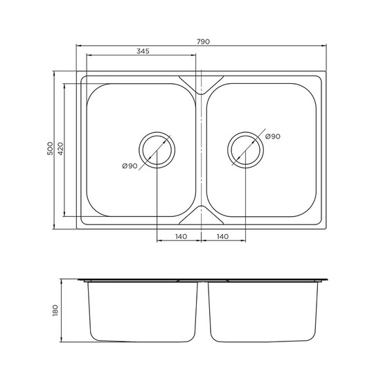 Nera Praktik 2D Inox mosogató 790x500-180mm 187961 Nera Praktik 2D Inox mosogató 790x500-180mm 187961