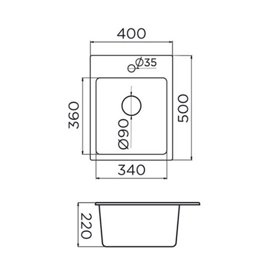 Quadro 40 XGranit Fekete mosogató 400x500/210mm 152981 Quadro 40 XGranit Fekete mosogató 400x500/210mm 152981