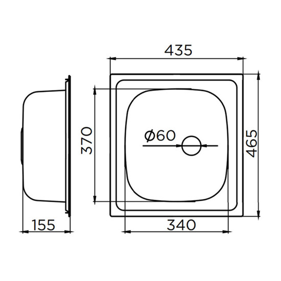 Quadro 60 Inox mosogató 465x435-155mm Matt 049937 munkalapba építhető