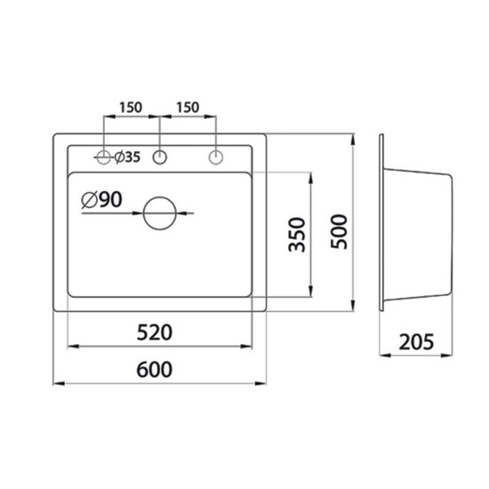 Quadro 60 XGranit Fekete mosogató 600x500/195mm 161965 Quadro 60 XGranit Fekete mosogató 600x500/195mm 161965