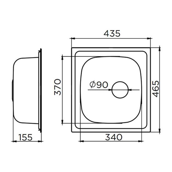 Quadro 90 Inox mosogató 465x435-155mm Matt 123323 munkalapba építhető