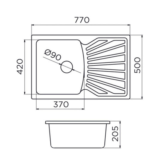 Quadro Plus XGranit Fehér mosogató 770x500/190mm 137409