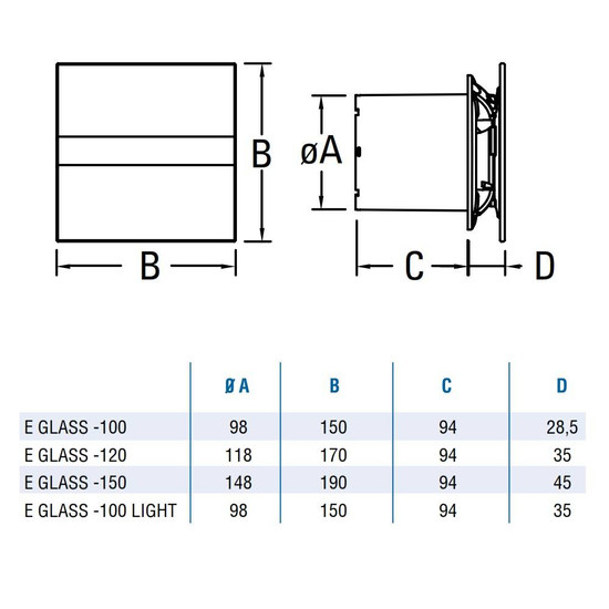 Cata E-100M ventilátor metakrilát előlappal, fehér Cata E-100M ventilátor metakrilát előlappal, fehér