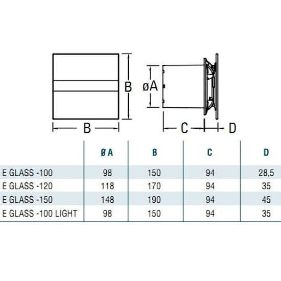 Cata E-100GT ventilátor üveg előlappal, utószellőztető funkcióval, fehér