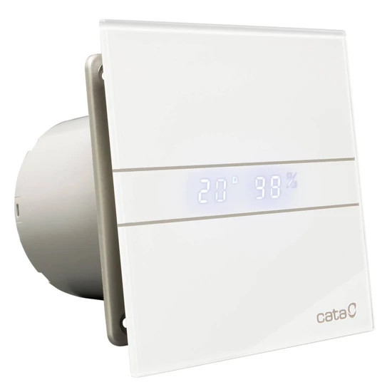 Cata E-100GTH ventilátor üveg előlappal, utószellőztető, alapszellőztető és páraérzékelő funkcióval, fehér