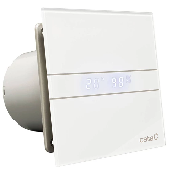 Cata E-120GTH ventilátor üveg előlappal, utószellőztető, alapszellőztető és páraérzékelő funkcióval, fehér