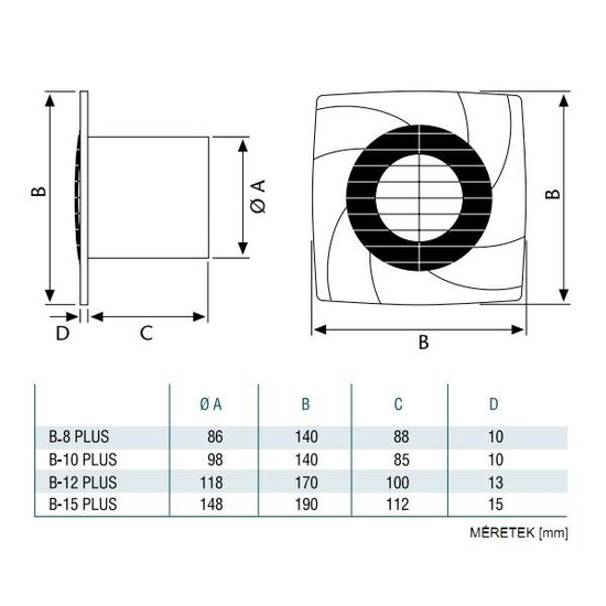 Cata B-10 Plus T/B ventilátor utószellőztető funkcióval